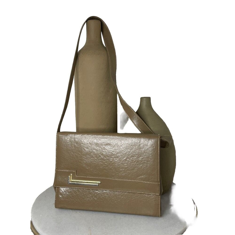 VTG 60s 70s Mod Leather Theodor Of California Taupe Brown Shoulder Bag Purse